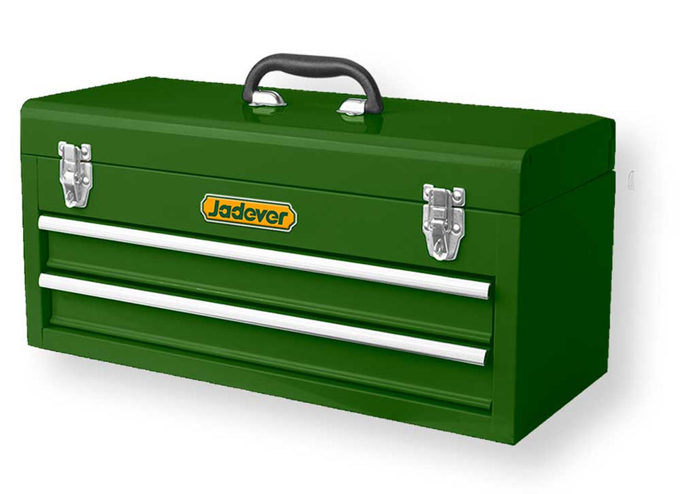 Valigetta in metallo verde con manico, compatta e resistente, perfetta per trasportare e organizzare gli attrezzi da lavoro