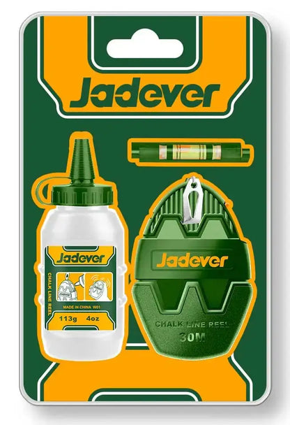 Set completo Jadver con traccialinea 30MT, polvere blu e livella, ideale per misure precise in progetti professionali e domestici.