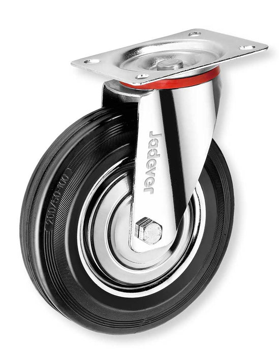 Ruota girevole in acciaio e gomma con piastra 78x68mm, diametro 75mm, con cuscinetto a rulli, ideale per carrelli e attrezzature industriali