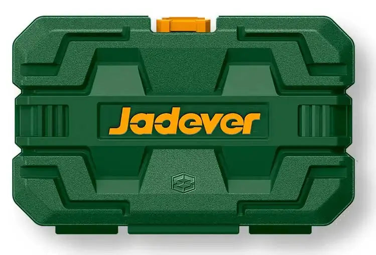 Valigetta professionale verde con logo Jadver del Set Chiavi a Bussola 1/4, ideale per organizzare utensili da meccanico in modo compatto.