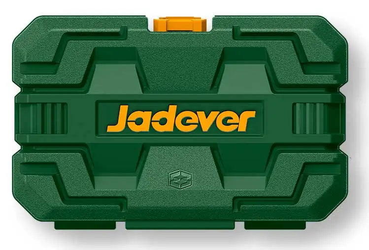 Valigetta professionale verde con logo Jadver del Set Chiavi a Bussola 1/4, ideale per organizzare utensili da meccanico in modo compatto.