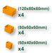 Dettaglio dei 12 contenitori removibili della Valigetta Porta Minuterie 13.5" in tre misure: 120x80x60mm, 80x60x60mm, 60x40x60mm.