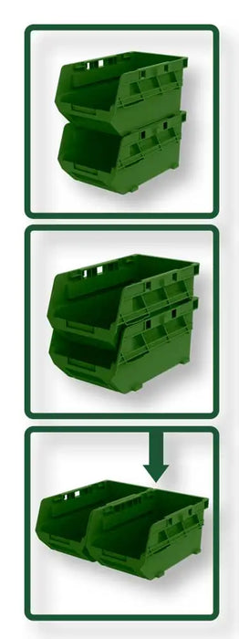 Set 6 contenitori sovrapponibili in plastica PP mostrati in diverse configurazioni di impilaggio per ottimizzare lo spazio domestico.