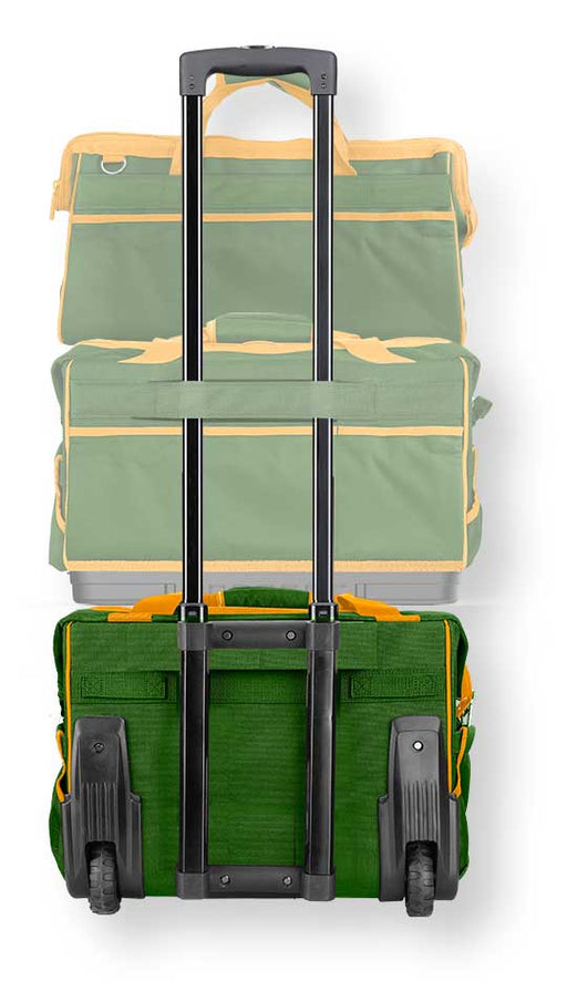 Trolley portattrezzi Jadever in poliestere 600D verde con scomparti e ruote, maniglia telescopica, capienza 20 kg, SKU: J/JDTGR102