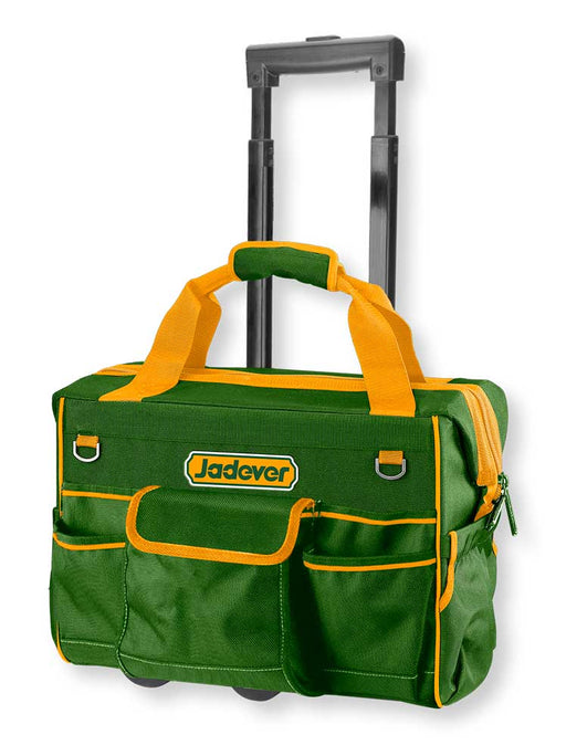 Trolley portattrezzi Jadever in poliestere 600D verde con maniglia telescopica, scomparti e tasche, capacità 20 kg, SKU: J/JDTGR102