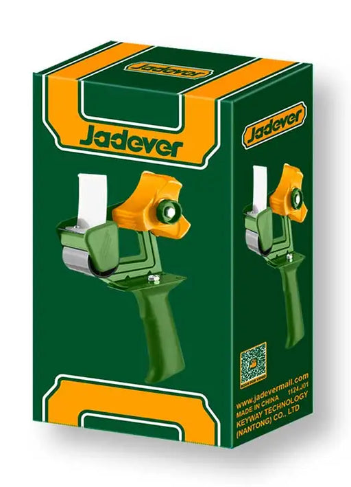 Confezione del Tendinastro Jadver per nastro adesivo 55 mm con freno regolabile, ideale per spedizioni e imballaggi professionali.