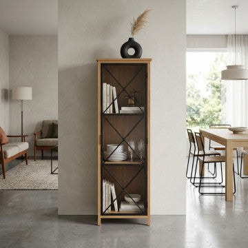 Vetrina in metallo e legno colore marrone, dimensioni 53x46x183,5 cm