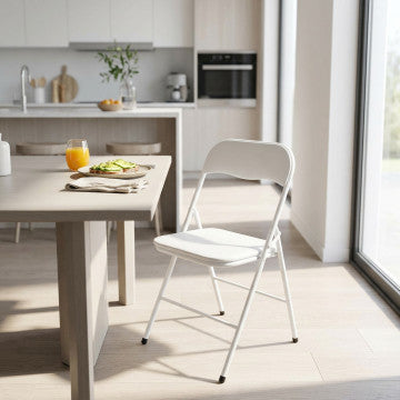 Sedia pieghevole seduta imbottita PVC tubo acciaio verniciato bianco lucido
