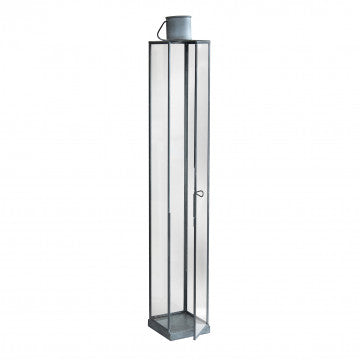 Lanterna in metallo e vetro con struttura verticale, altezza 67 cm