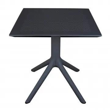 Tavolo Jarvis quadrato 80 x 80 in polipropilene antracite, perfetto per spazi esterni grazie al suo design resistente e pratico.