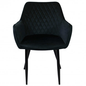 Poltrona con struttura in metallo e rivestimento in velluto nero