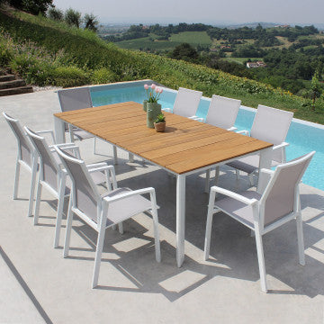 Tavolo allungabile legno teak piano 210-275 cm struttura alluminio