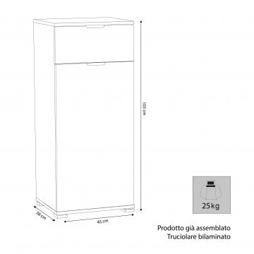 Mobiletto in truciolare bilaminato con anta e cassetto, 45x38x103 cm