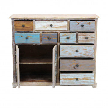 Mobile in legno colorato con 10 cassetti e 2 ante, 108x38x89 cm