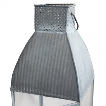 Lanterna Kendra piccola in metallo e vetro grigio 12x12x41 cm