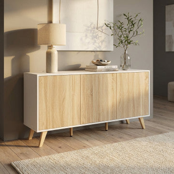Mobile melammina 3 ante naturali, struttura bianca, 150x39,5x75 cm