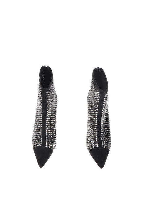 Tronchetto Lamina 222 Camoscio e Tessuto con Cerniera Posteriore Borchie Abbinato Sottopiede Imbottito Gomma Tacco 8 cm