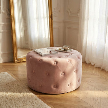 Pouf rotondo in velluto rosa, diametro 67 cm, altezza 41 cm