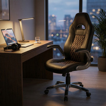 Poltrona gaming in poliuretano nero, 71x71,5 cm, altezza regolabile 115-125 cm