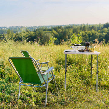 Tavolino pieghevole regolabile in altezza, piano MDF 80x60 cm, struttura acciaio