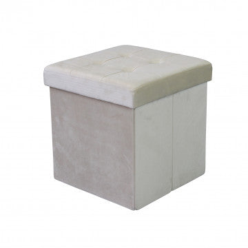 Pouf contenitore quadrato velluto beige 38x38x38 cm