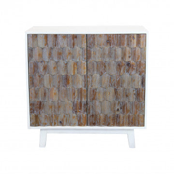 Mobile bianco 2 ante decoro naturale legno 90x50x89 cm