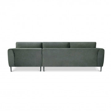 Divano con chaise longue in tessuto grigio, gambe metallo, 180x97x85 cm