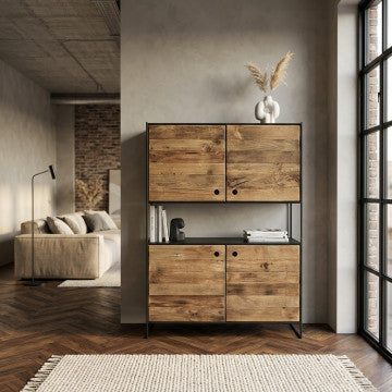Mobile in legno di pino riciclato, 100x40x131 cm, colore marrone