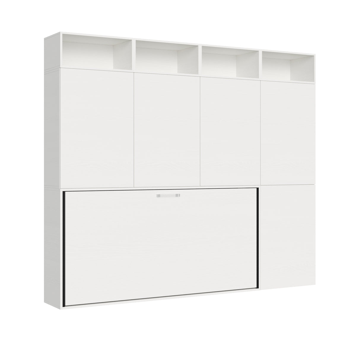 Mobile letto Kando chiuso con ante alte e vani a giorno, soluzione salvaspazio elegante per camere moderne e funzionali.