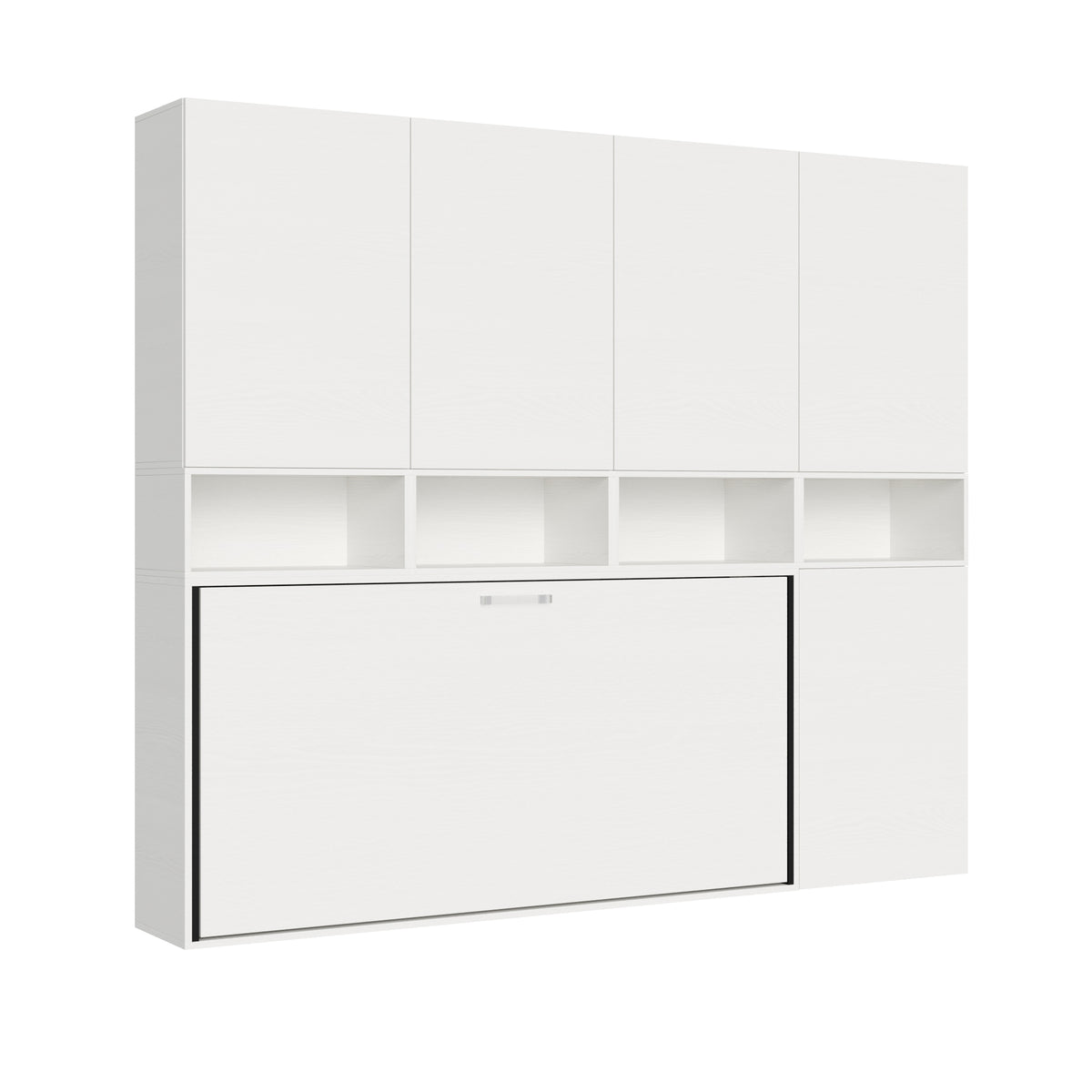 Mobile letto Kando chiuso con composizione verticale e libreria integrata, perfetto per ambienti moderni e salvaspazio.