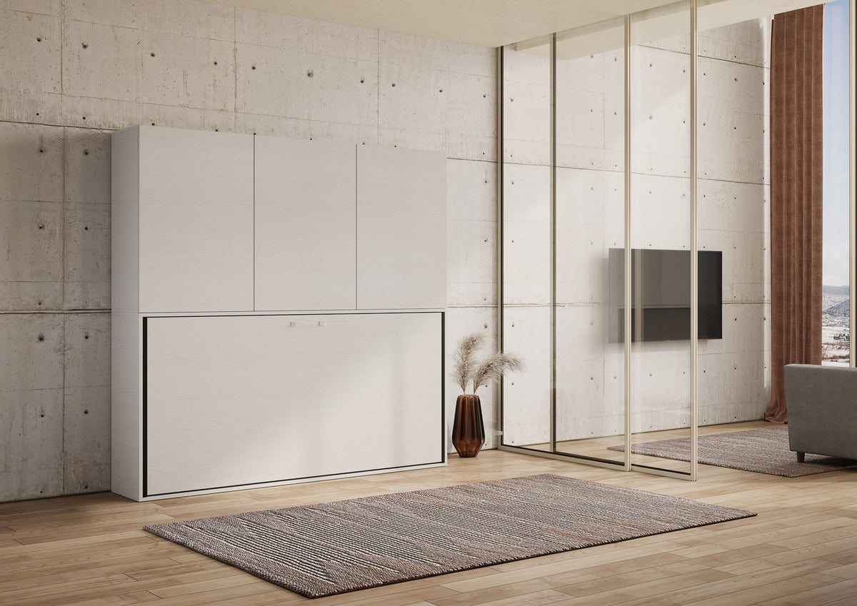 Vista laterale della composizione Kando chiusa, con ante alte e design moderno, ideale per arredare ambienti eleganti e salvaspazio.