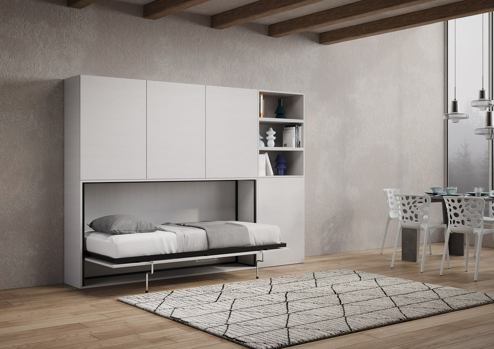 Letto a scomparsa singolo orizzontale Kando con materasso e composizioni disponibili