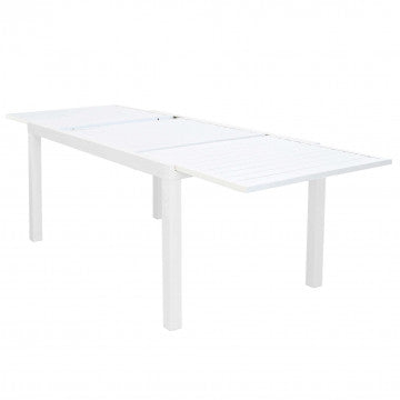 Tavolo da giardino Formentera bianco con sistema di allungamento centrale, misura 160/240 X 90 cm.