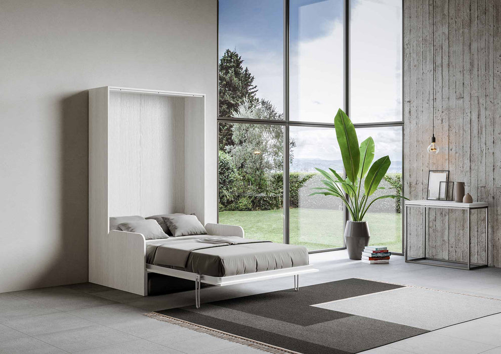 Letto matrimoniale Kentaro Sofà aperto, mostra il comfort e il design intelligente del sistema a scomparsa verticale 140.