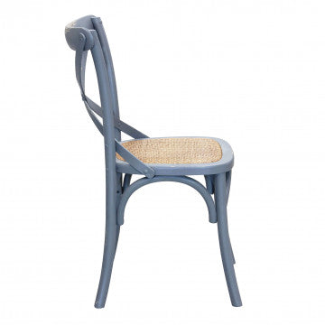 Sedia in legno grigia con struttura cross, dimensioni 46x42x87 cm