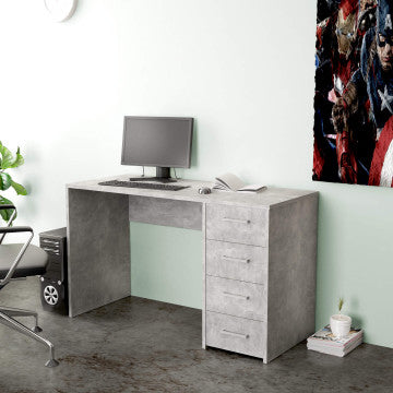 Porta PC in truciolare bilaminato grigio effetto cemento 120x50x74 cm