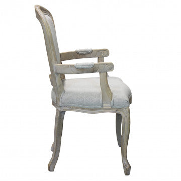 Poltrona in tessuto grigio con struttura in legno, 57x57x90 cm