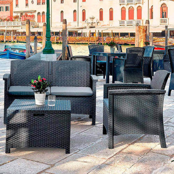 Salotto 2 posti polipropilene wicker con cuscini inclusi