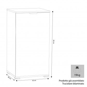 Mobiletto 1 anta in truciolare bilaminato, dimensioni 45x38x85 cm