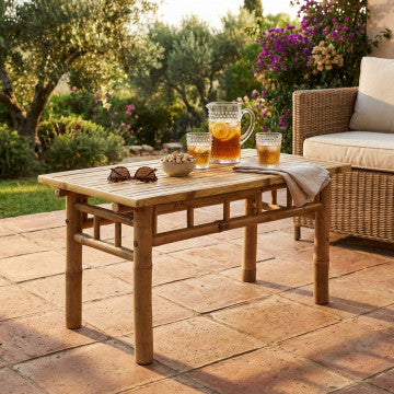 Tavolino in bamboo massello 90x45x45cm colore marrone naturale