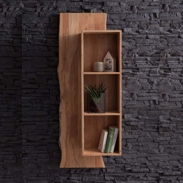 Mensola in acacia con supporto verticale, dimensioni 50x25x96 cm