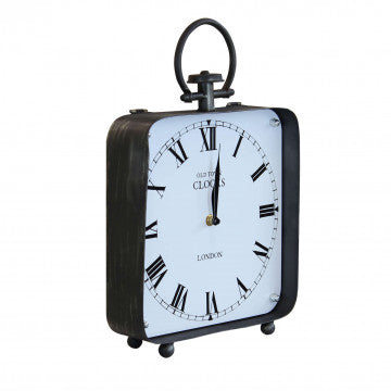 Orologio da appoggio in ferro e acciaio bianco 25,5x7,5x38,5 cm