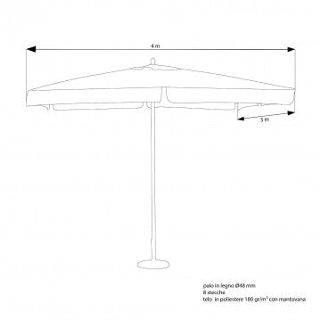 Ombrellone rettangolare 3x4 m con palo legno e telo poliestere 180 gr