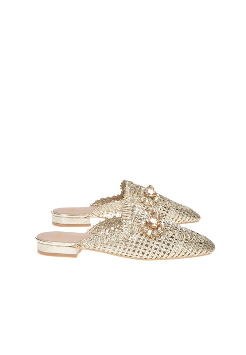 Sabot EXE Luna Ecopelle Intrecciata con Mascherino Frontale Strass Sottopiede Imbottito Fondo Gomma Tacco 2 cm