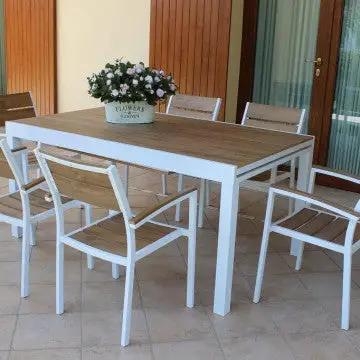 Table extensible Cayman en Aluminium avec plateau en Polywood couleur Teck