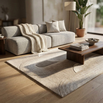 Tappeto in lana e cotone 120x180 cm, spessore 1 cm, colore tortora