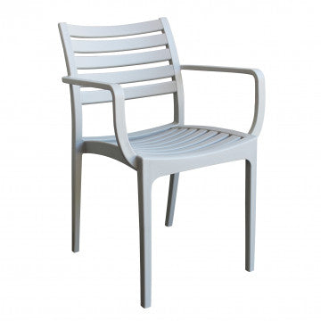 Poltrona Eveline impilabile in polipropilene grigio chiaro, perfetta per ambienti moderni. Misure: 58.5x55.2x84cm.
