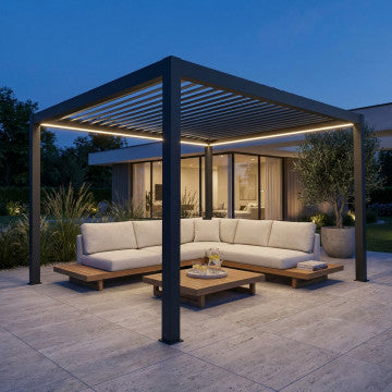 Pergola bioclimatica 4x4 motorizzata con lamelle orientabili e LED