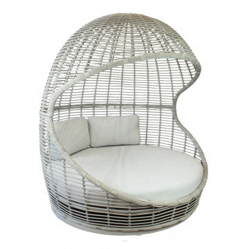 Conchiglione rotondo in wicker grigio con cuscino, diametro 110 cm