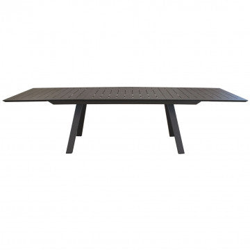 Tavolo Zante antracite completamente esteso a 300 cm, perfetto per cene numerose all’aperto.